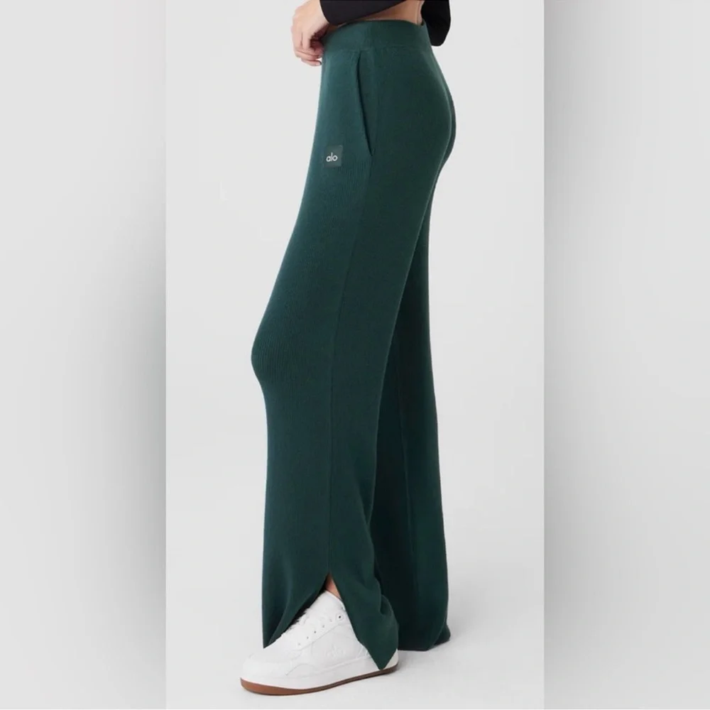ALO Yoga Forest Green Wide-Leg Knit Pants